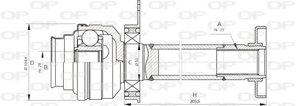 OPEN PARTS Шарнирный комплект, приводной вал CVJ5707.20